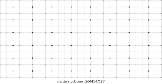 Textura cuadrada de la cuadrícula, hoja de papel de línea de cuadrícula con cruces y puntos sobre fondo blanco. Ilustración vectorial