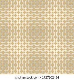 Square grid vector seamless pattern. Golden abstract geometric texture with lines, squares, rhombus, mesh, lattice, grill. Simple gold and white background. Repeat design for decor, print, wallpapers