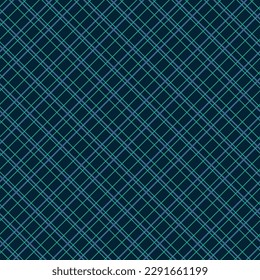 Square grid vector seamless pattern. Abstract linear geometric texture with thin diagonal crossing lines, rhombuses, mesh, lattice, grill. Simple checkered background. Blue, green, black color design