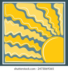 Fondo de sol abstracto retro groovy cuadrado. Formas de garabatos orgánicos en estilo hippie de moda de los años 60 y 70. Plantilla de póster con estampado contemporáneo. Ilustración vectorial