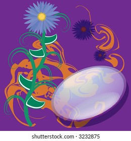 Square Grunge background with oval copy area, flower, splotches and decorations in their own vector layers.