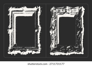 Square grunge frame with bas-relief ornament texture on a dark background, perfect for retro posters, vintage designs, and decorative projects.