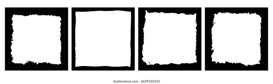 A square grunge frame black border rough edge abstract empty isolated texture set
