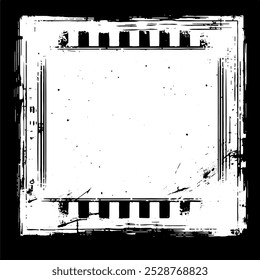 Um quadro grunge quadrado com tinta preta e branca, moldura de borda grunge vintage preto e branco com um fundo branco, Um quadro de foto vintage quadrado, moldura grunge