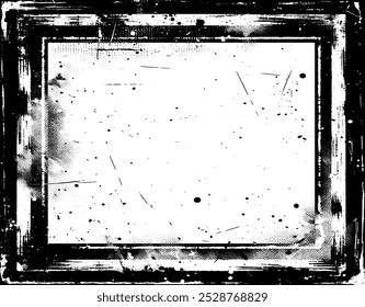 A square grunge frame with black and white paint, Vintage grunge border black and white square  frame with a white background,  A square vintage photo frame,  grunge frame