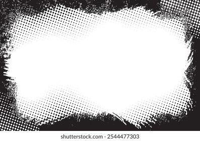 un marco cuadrado grunge con una textura de punto semitono en blanco y negro, borde blanco y negro, un diseño de Vector de marco de rectángulo grunge en blanco y negro, un marco cuadrado grunge vintage 