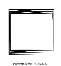 Square grunge frame isolated on white background. Black rectangle ink border. Vector illustration.