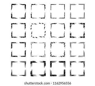 Square grunge frames. Collection of geometric empty borders.  Vector illustration. 