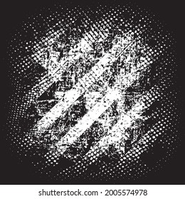 Square grunge halfton, texture with shabby old stripes in black, design flat style vector illustration. Background warning stripes