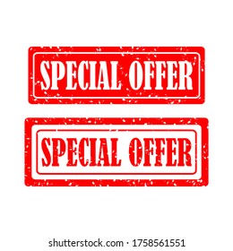 square grunge red special offer stamp set.