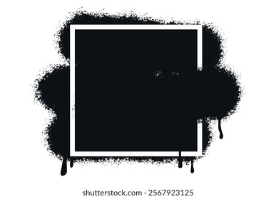 Square grunge spray backgrounds. Black ink border on a distressed white background