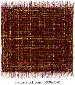 Square grunge striped colorful tapestry with fringe isolated on white