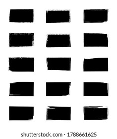 Textura de grano cuadrado. Pintar desde el pincel. Sello con marco áspero. Bordes con problemas sobre formas negras. Tinta negra para etiqueta, fondo, patrón. Cajas para banner, etiqueta, ventas. Plantilla geométrica. Vector.