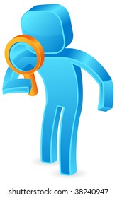 Square guy holding magnifying glass looking for something