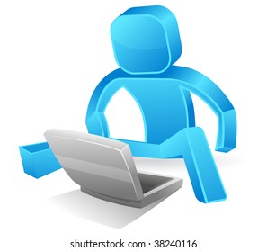 square guy operating a computer notebook