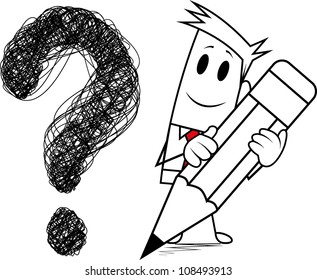 Square guy-Drawing "question mark"