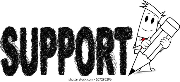 Square guy-Writing "Support".