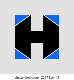 Icono de vector de marca de letra H cuadrada sobre fondo negro.