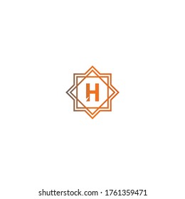 Concepto de diseño de letras del logotipo H cuadrado en la ilustración en color negro y naranja