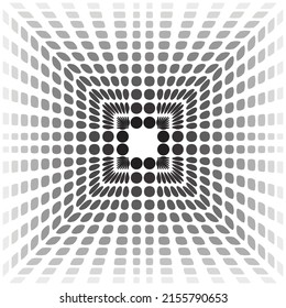 Square halftone background.  Change from circles to squares. Optic illusion.