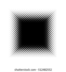 Square halftone frame. Abstract dotted background. Halftone effect vector illustration. Black dots on white background.