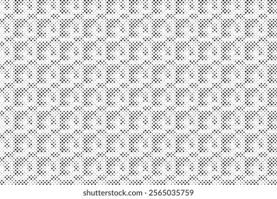 Square Halftone Pattern. Black and white square dot wallpaper. Retro pixelated backdrop. Anime or manga style comic overlay. Vector graphic design textured template