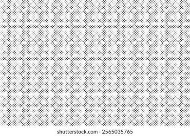 Square Halftone Pattern. Black and white square dot wallpaper. Retro pixelated backdrop. Anime or manga style comic overlay. Vector graphic design textured template