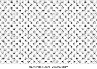 Square Halftone Pattern. Black and white square dot wallpaper. Retro pixelated backdrop. Anime or manga style comic overlay. Vector graphic design textured template