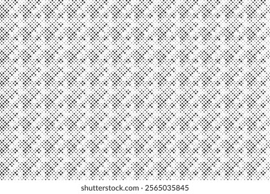 Square Halftone Pattern. Black and white square dot wallpaper. Retro pixelated backdrop. Anime or manga style comic overlay. Vector graphic design textured template