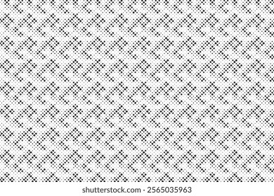 Square Halftone Pattern. Black and white square dot wallpaper. Retro pixelated backdrop. Anime or manga style comic overlay. Vector graphic design textured template