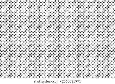 Square Halftone Pattern. Black and white square dot wallpaper. Retro pixelated backdrop. Anime or manga style comic overlay. Vector graphic design textured template