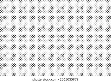 Square Halftone Pattern. Black and white square dot wallpaper. Retro pixelated backdrop. Anime or manga style comic overlay. Vector graphic design textured template