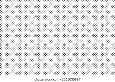 Square Halftone Pattern. Black and white square dot wallpaper. Retro pixelated backdrop. Anime or manga style comic overlay. Vector graphic design textured template