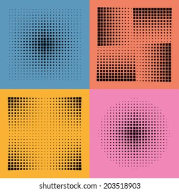 square halftone patterns on colored background. vector set. eps8