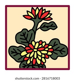Square Hanafuda card featuring chrysanthemums (Chaff Dregs rank)