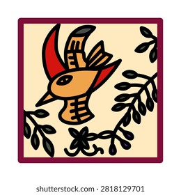 Square Hanafuda card featuring Wisteria and the Lesser Cuckoo.