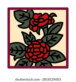 Square Hanafuda card: Peonies and Kasu (Chaff)