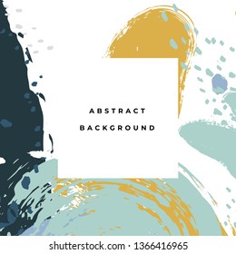 Square hand drawn abstract background with artistic brush strokes and paint stains. Vector design for card, banner or social media post.