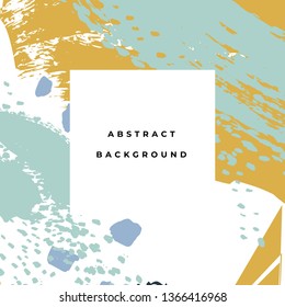 Square hand drawn abstract background with artistic brush strokes and paint stains. Vector design for card, banner or social media post.