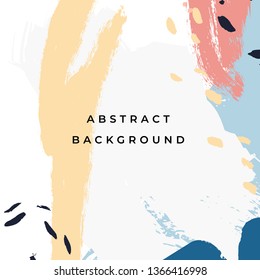 Square hand drawn abstract background with artistic brush strokes and paint stains. Vector design for card, banner or social media post.