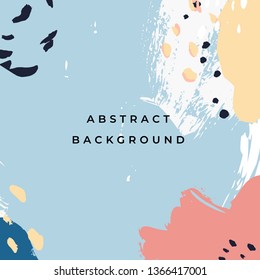 Square hand drawn abstract background with artistic brush strokes and paint stains. Vector design for card, banner or social media post.