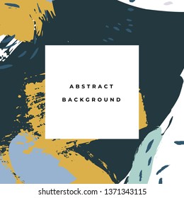 Square hand drawn abstract background with artistic brush strokes and paint stains. Vector design for card, banner or social media post.