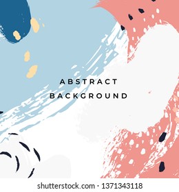 Square hand drawn abstract background with artistic brush strokes and paint stains. Vector design for card, banner or social media post.