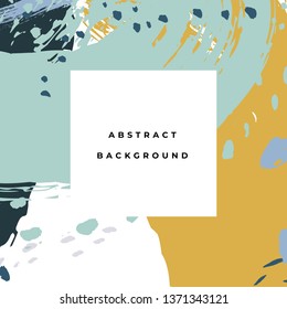 Square hand drawn abstract background with artistic brush strokes and paint stains. Vector design for card, banner or social media post.