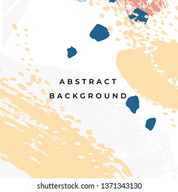 Square hand drawn abstract background with artistic brush strokes and paint stains. Vector design for card, banner or social media post.