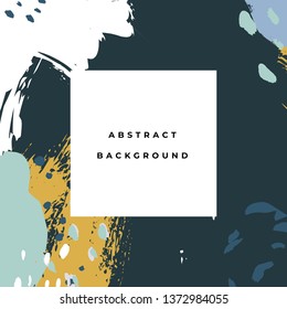 Square hand drawn abstract background with artistic brush strokes and paint stains. Vector design for card, banner or social media post.