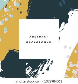 Square hand drawn abstract background with artistic brush strokes and paint stains. Vector design for card, banner or social media post.