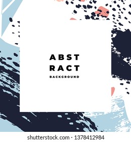 Square hand drawn abstract background with artistic brush strokes and paint stains. Vector design for card, banner or social media post.