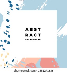 Square hand drawn abstract background with artistic brush strokes and paint stains. Vector design for card, banner or social media post.