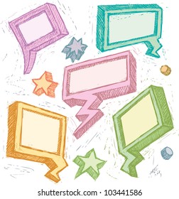 Square hand drawn balloons in a three dimensional appearance